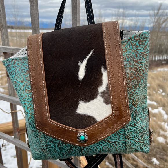 Myra Bag Handbags - 🔥💜Myra Bag Hand-Tooled emboss leather cowhide Backpack Canvas boho western New